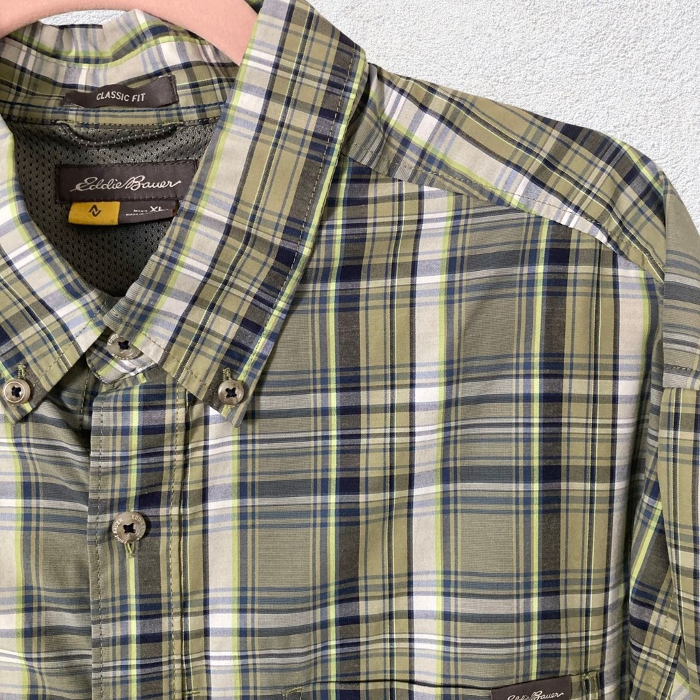 Eddie Bauer Adventure Shirt XL Green Plaid Long Sleeve Button‎ Down Gorpcore
